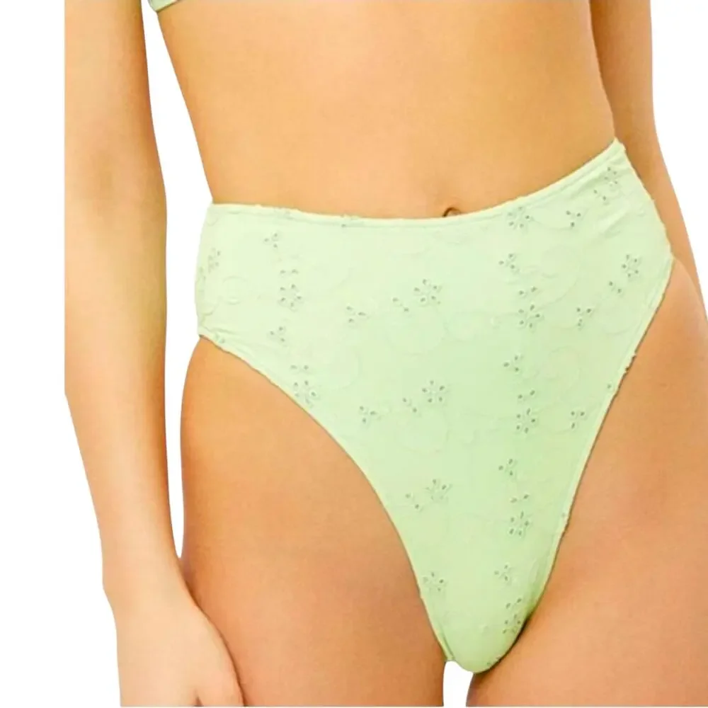 Frankies Bikinis Jasper Swim Bikini Bottom Mint Green Floral Eyelet